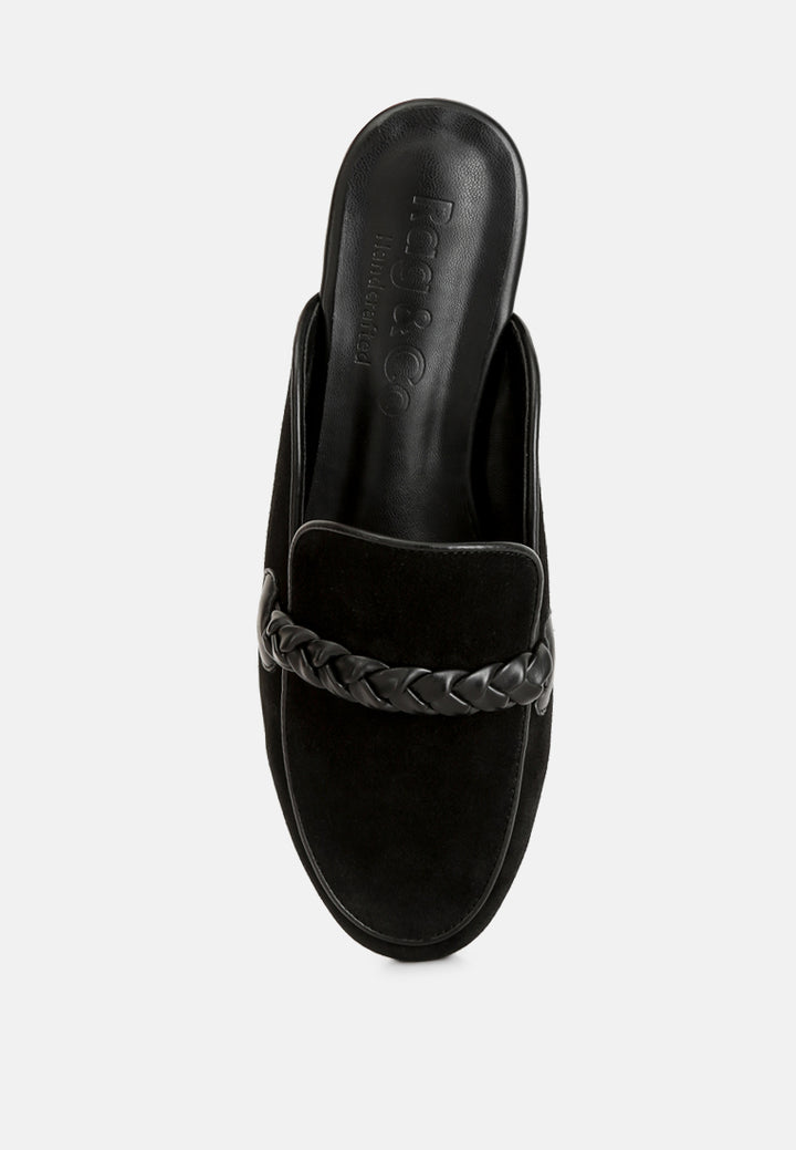 lavinia suede leather braided detail mules#color_black