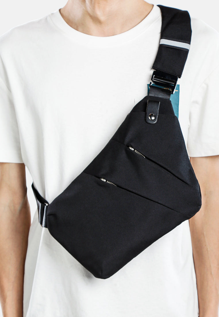 left shoulder asymmetrical crossbody utility bag by ruw#color_black