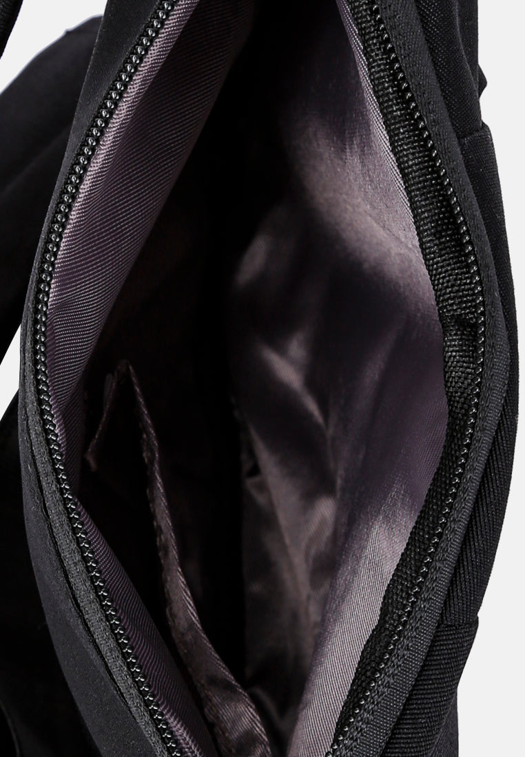 left shoulder asymmetrical crossbody utility bag by ruw#color_black