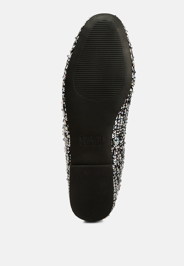 sequin embellished ballet flats#color_black