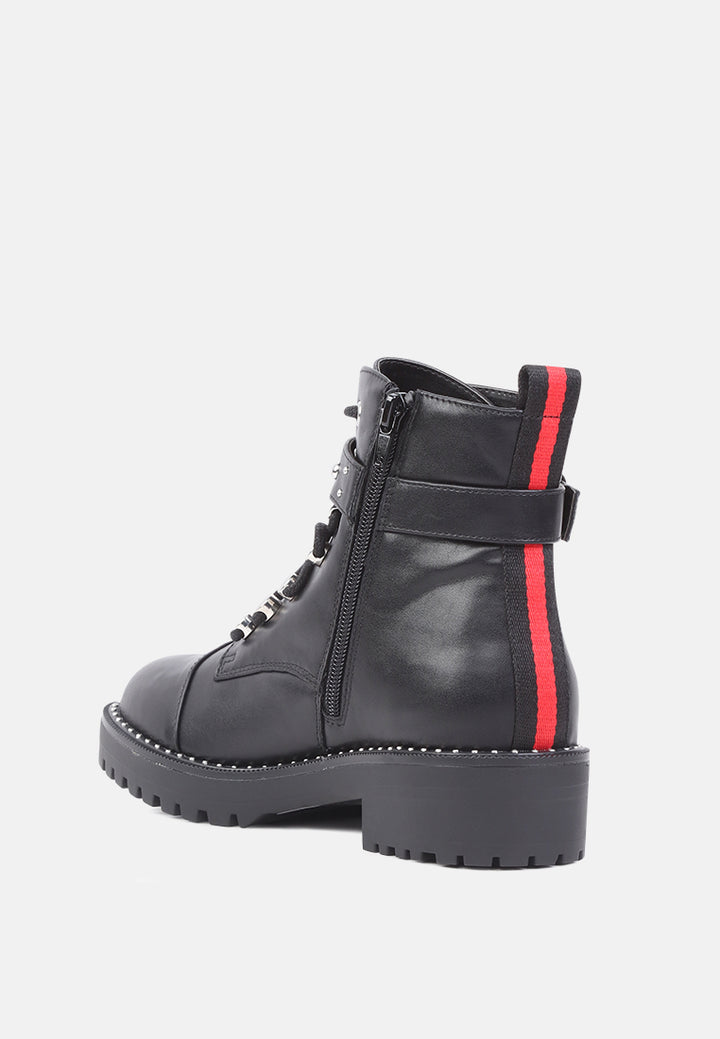 lina contrast tape studded ankle boots#color_black
