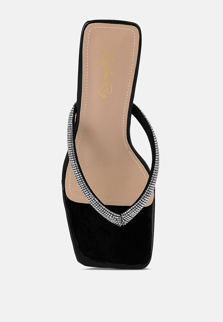 litchi rhinestone embellished strap sandals#color_black