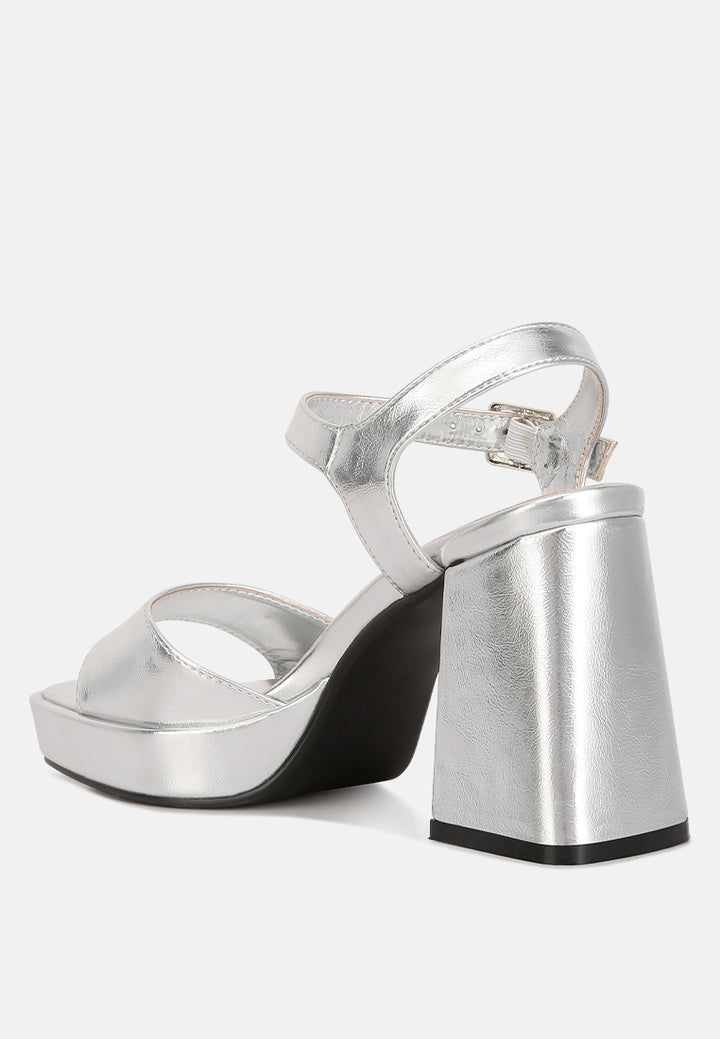 lofty metallic faux leather block heel sandals#color_silver