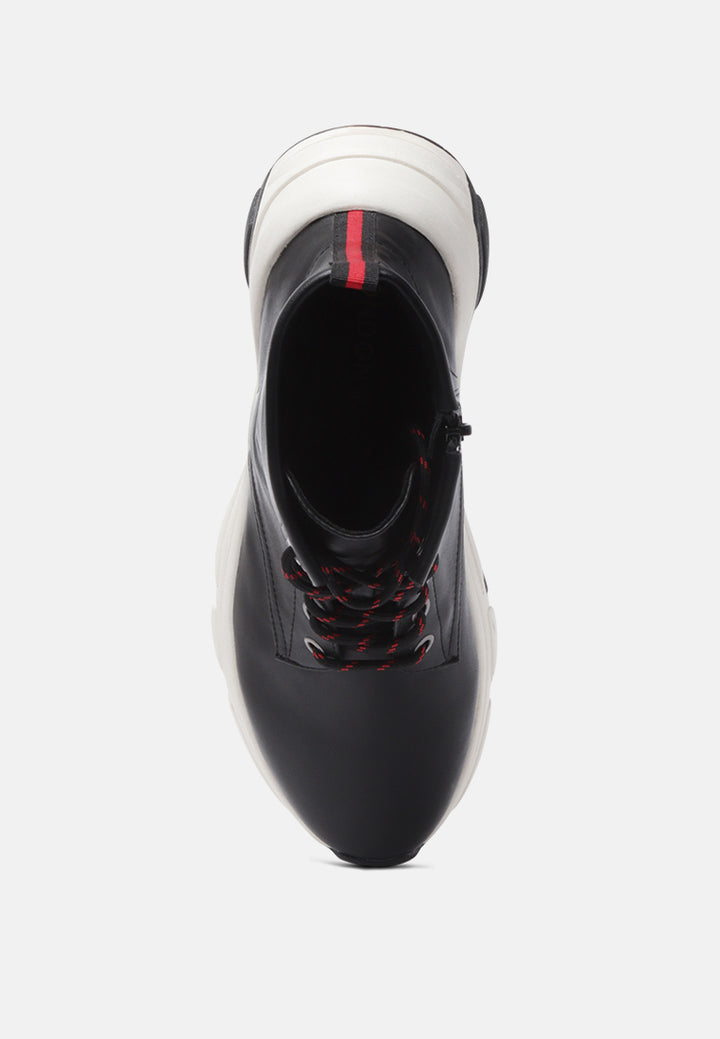 logan contrast tape sporty lace-up ankle boots#color_black