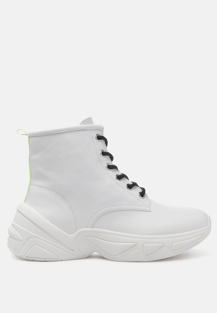 logan contrast tape sporty lace-up ankle boots#color_white