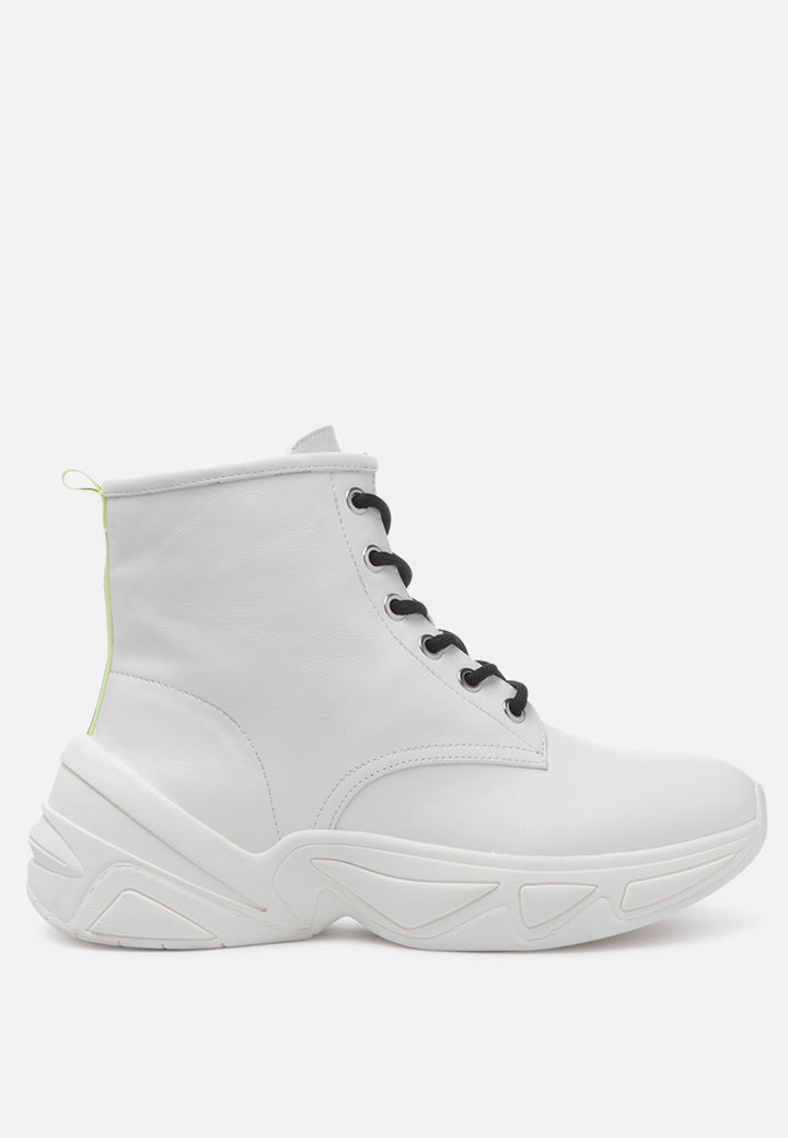 logan contrast tape sporty lace-up ankle boots#color_white