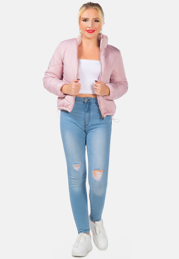 long sleeves puffer jacket by ruw#color_dusty-pink