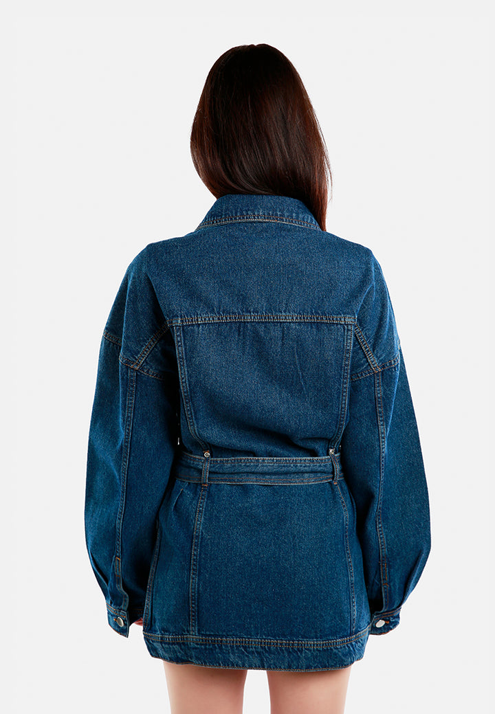 long belted denim jacket#color_mid-blue