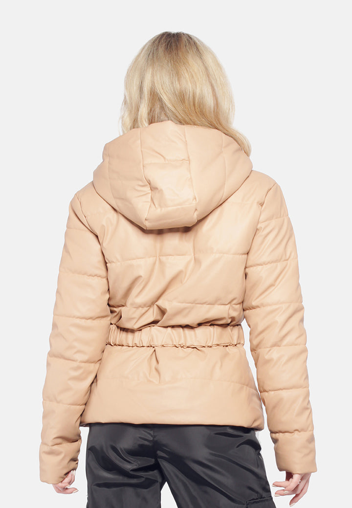 long sleeved hooded puffer jacket#color_taupe