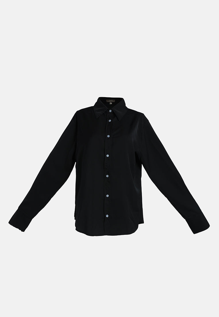 long sleeve satin shirt blouse#color_black
