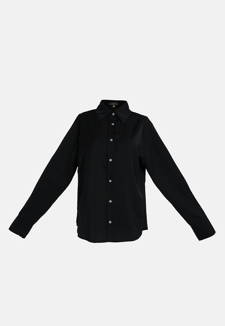 long sleeve satin shirt blouse#color_black