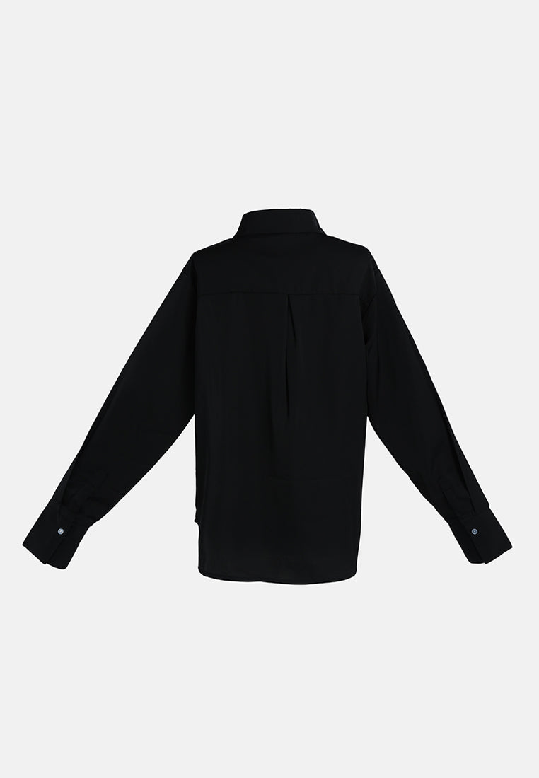 long sleeve satin shirt blouse#color_black