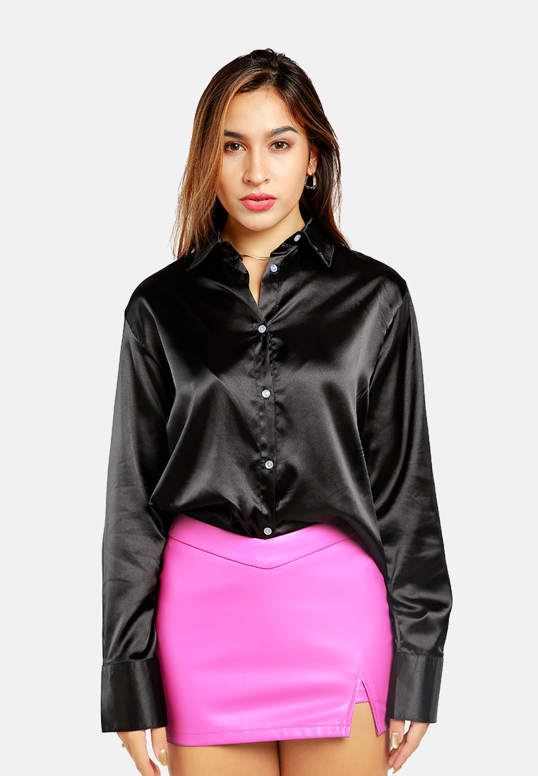 long sleeve satin shirt blouse#color_black