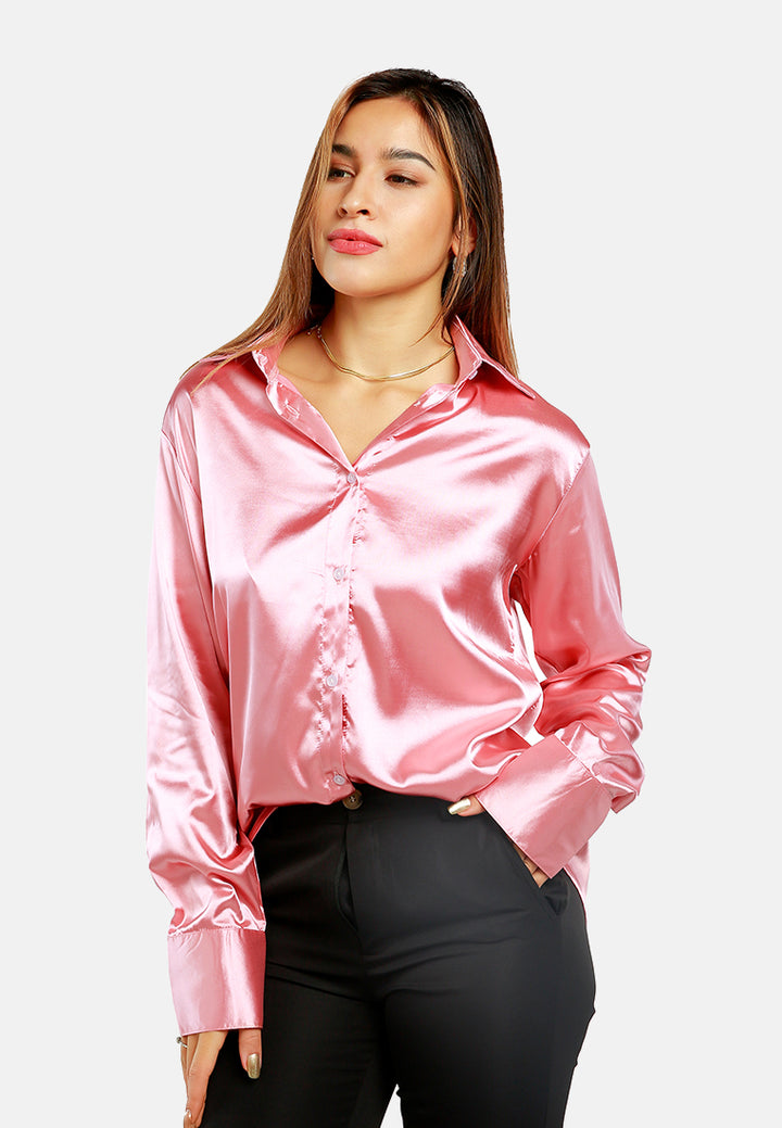long sleeve satin shirt blouse#color_blush pink
