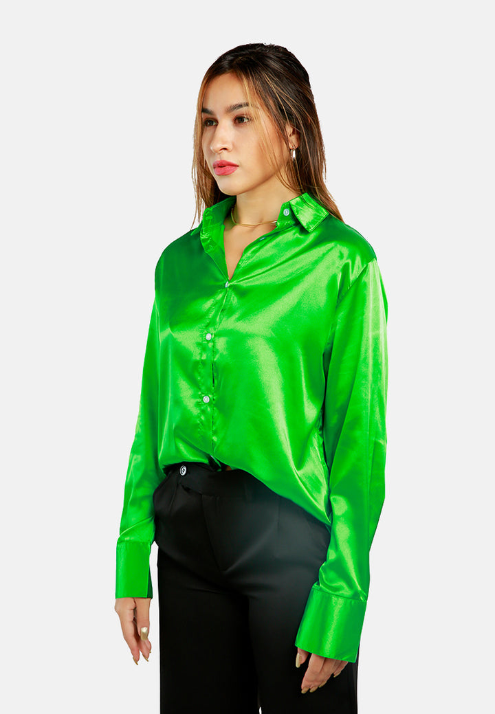 long sleeve satin shirt blouse#color_green