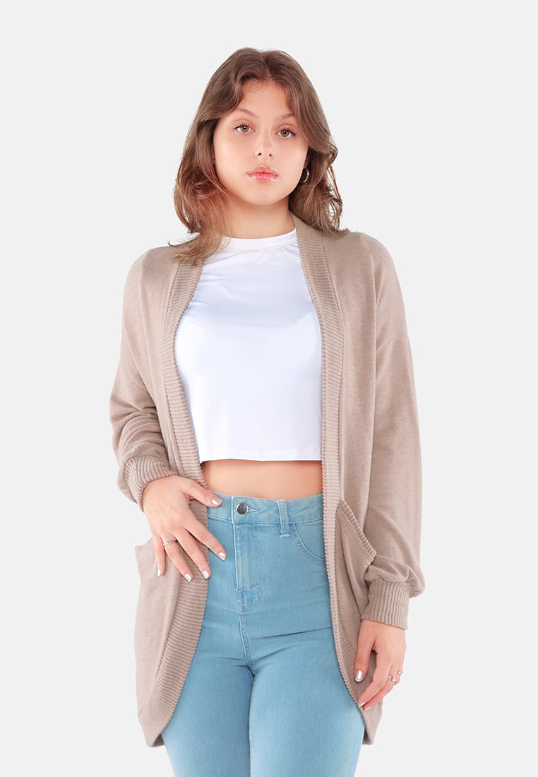 long sleeves knit cardigan#color_light-coffee