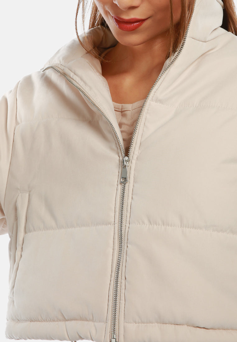 long sleeves puffer drawstring jacket#color_cream