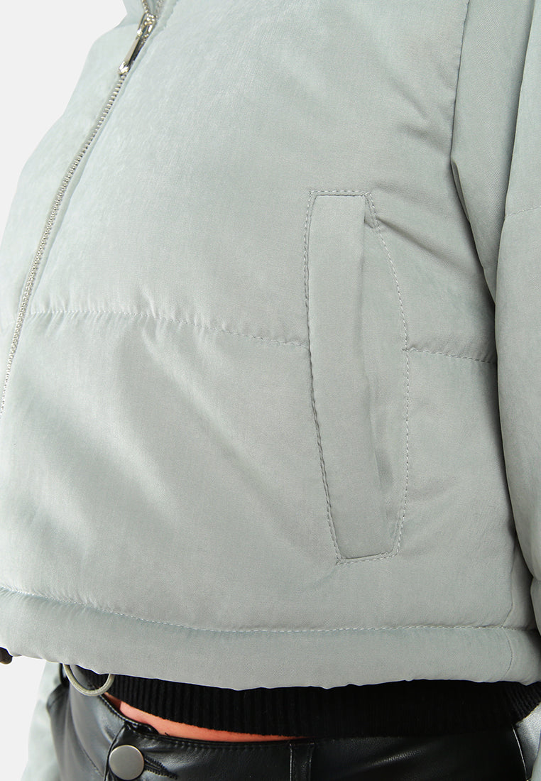 long sleeves puffer drawstring jacket#color_grey