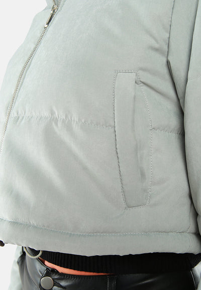 long sleeves puffer drawstring jacket#color_grey