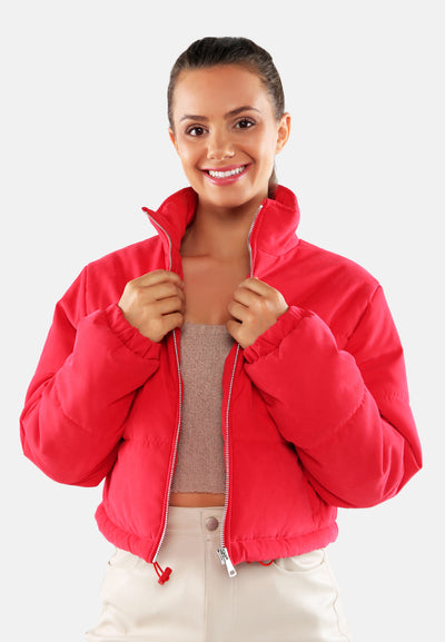 long sleeves puffer drawstring jacket#color_red