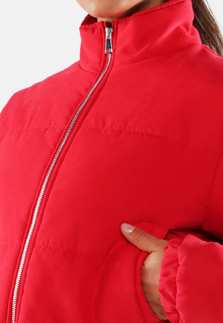 long sleeves puffer drawstring jacket#color_red