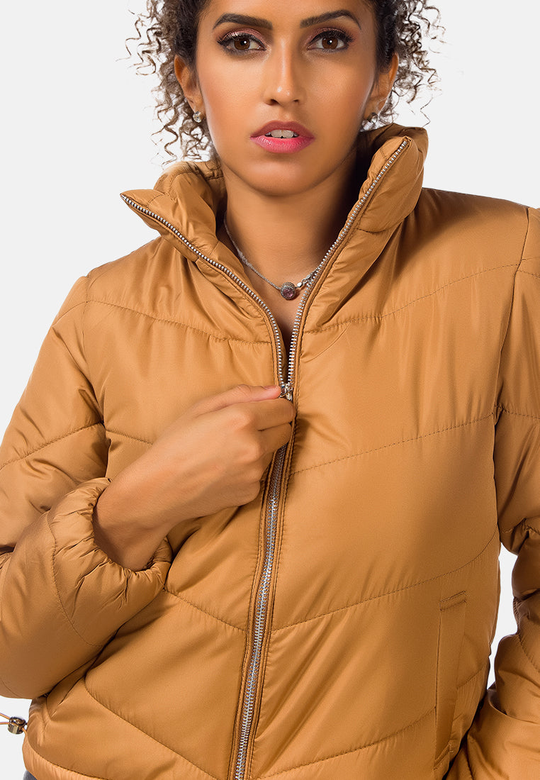 long sleeves puffer jacket#color_camel
