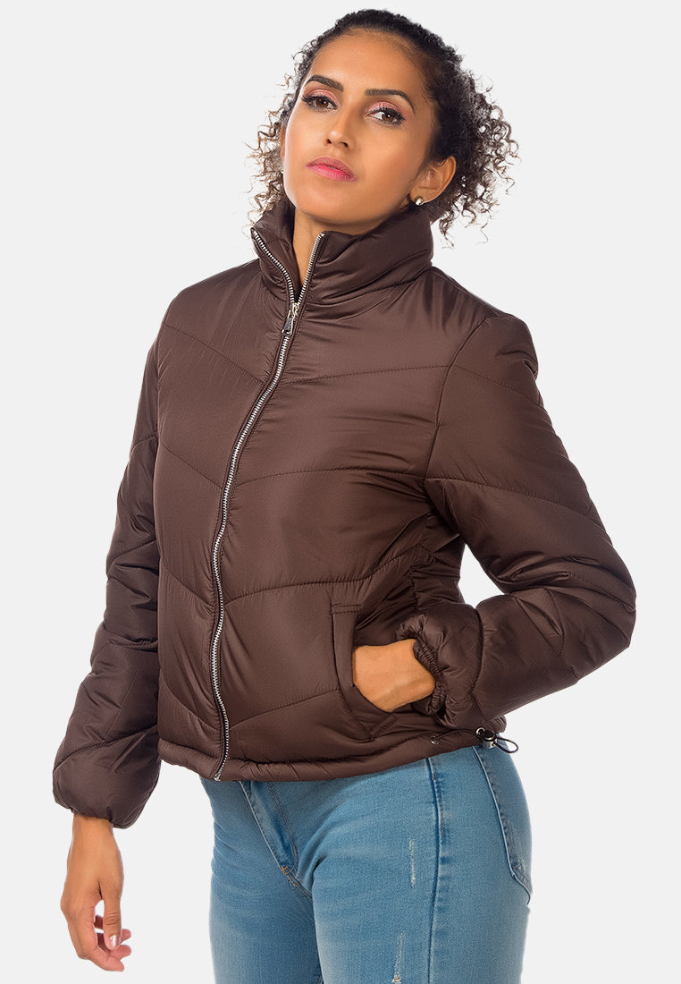 long sleeves puffer jacket#color_chocolate