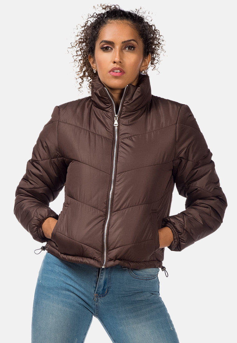 long sleeves puffer jacket#color_chocolate