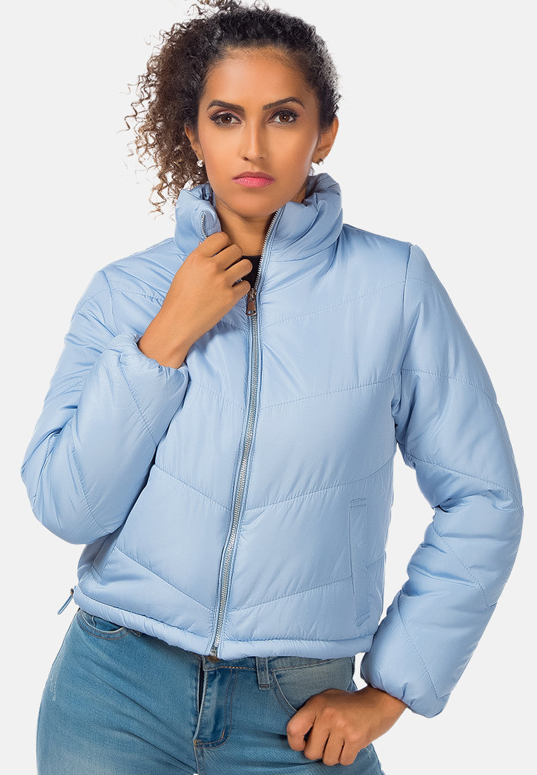 long sleeves puffer jacket#color_dusty blue