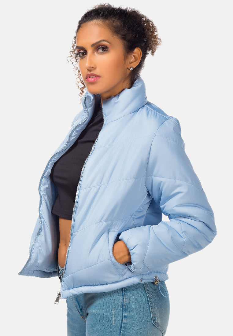 long sleeves puffer jacket#color_dusty blue