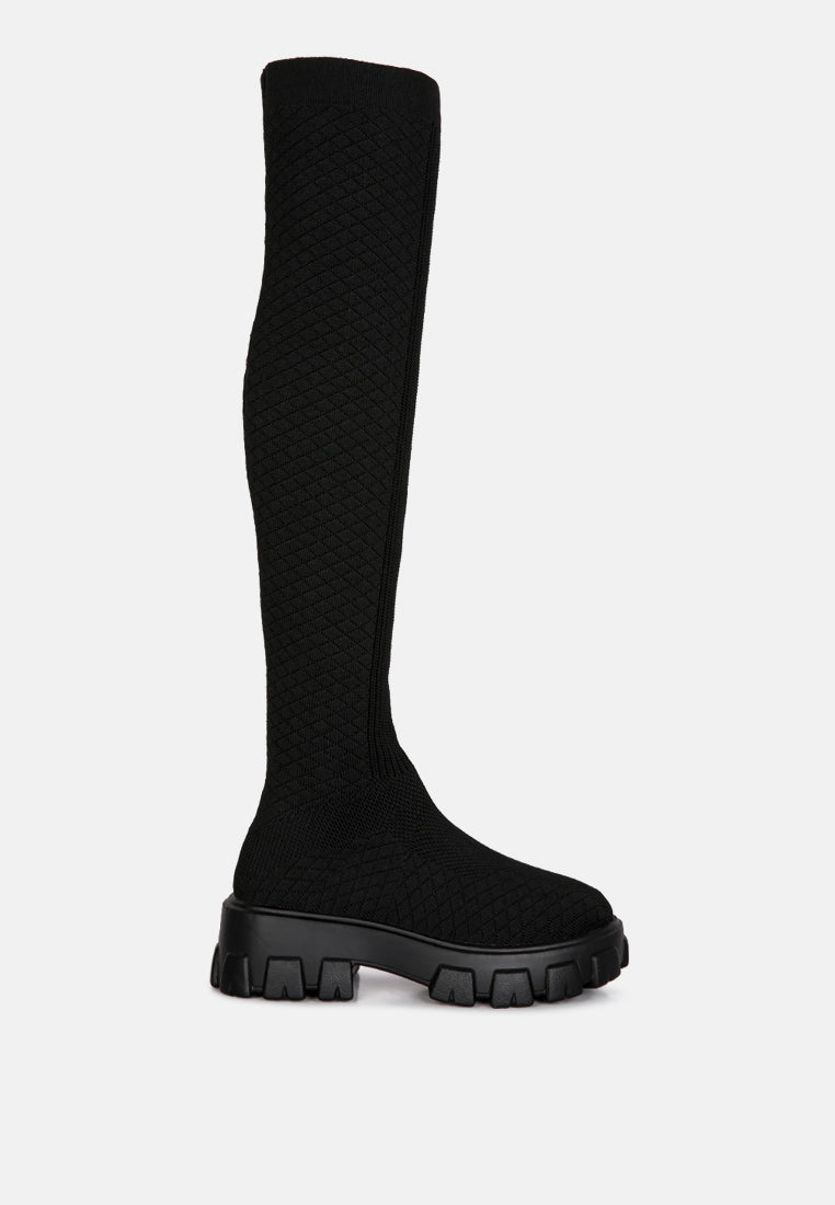 loro stretch knit knee high boots#color_black