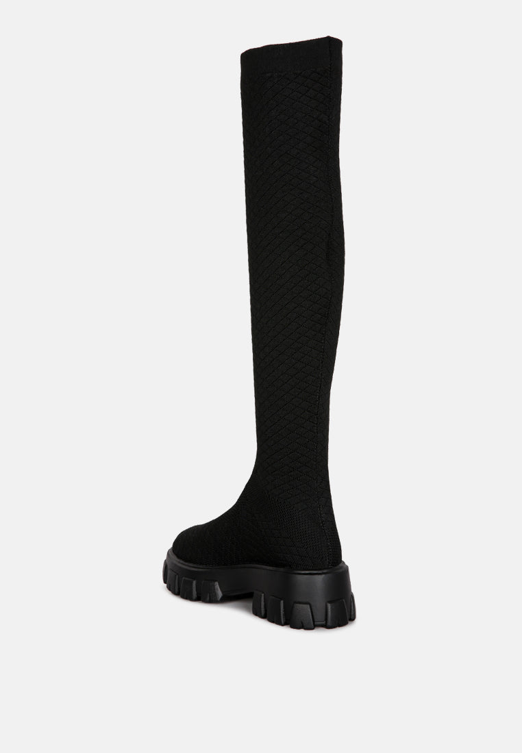 loro stretch knit knee high boots#color_black