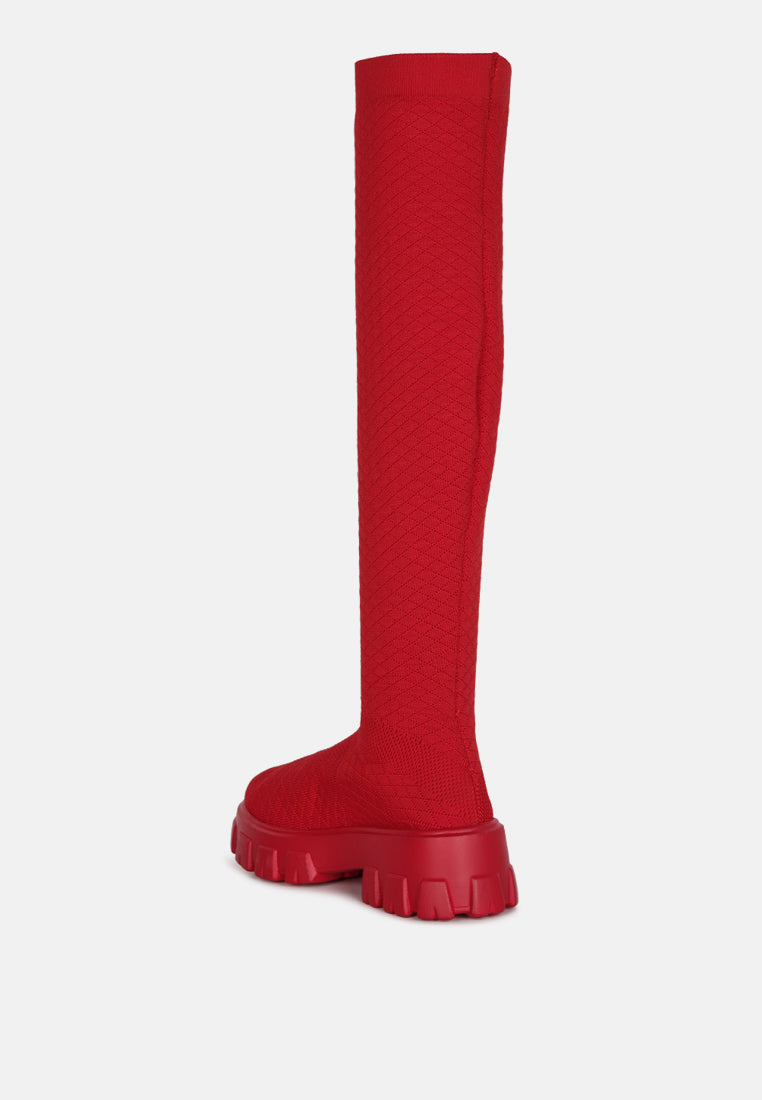 loro stretch knit knee high boots#color_red