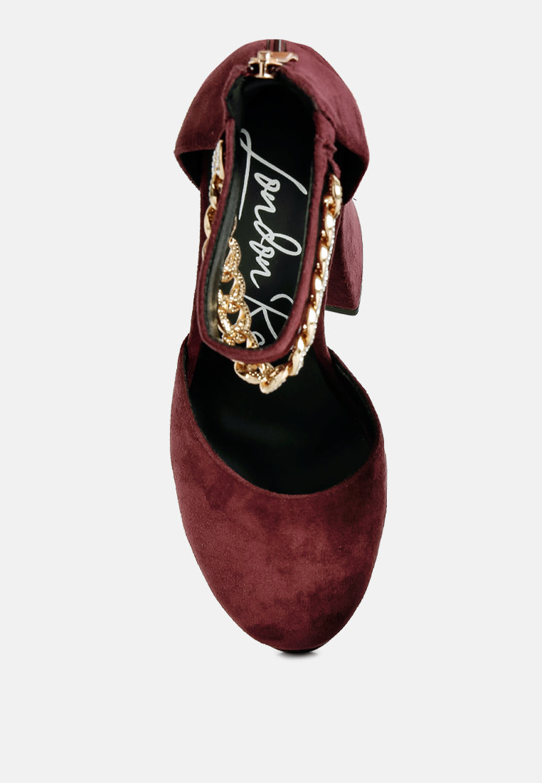 lucky me block platform sandal with metal chain#color_burgundy