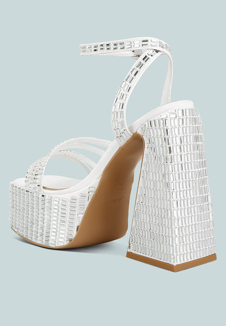 lustrous mirror embellished flare block heel sandals#color_white