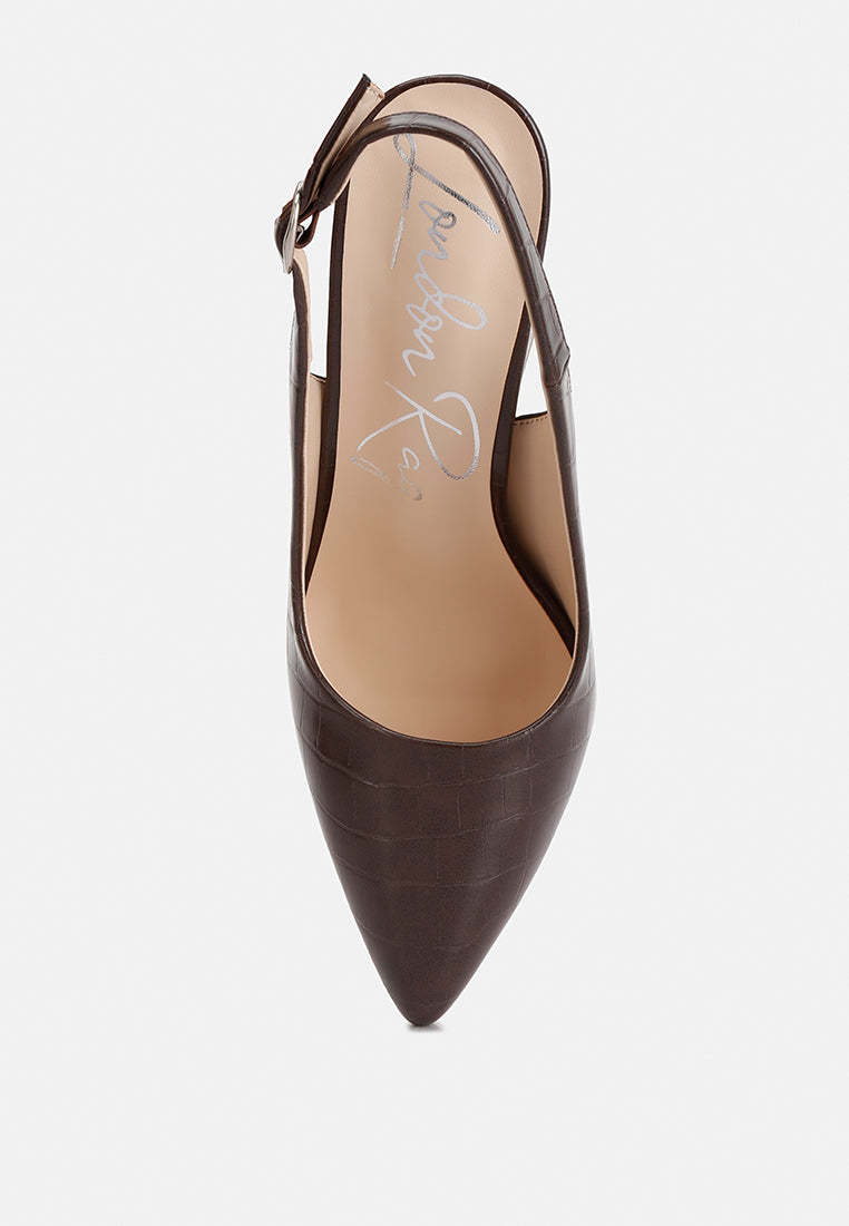 macha croctexture sling back heels#color_brown