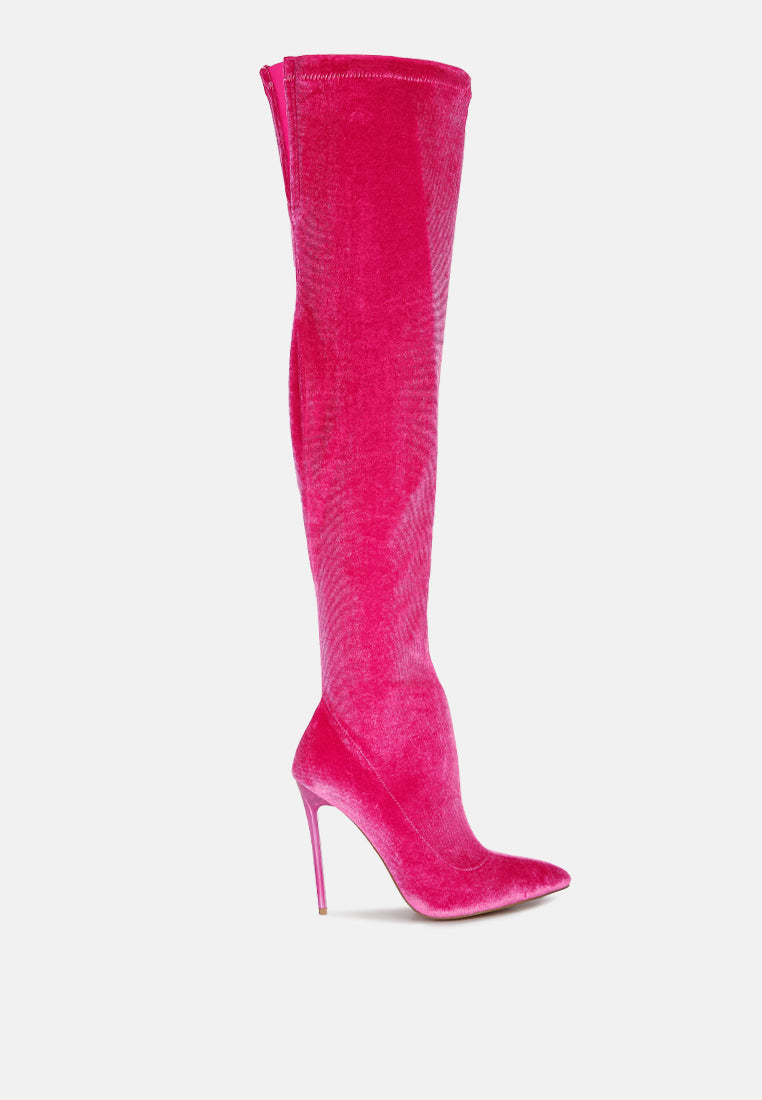 madmam stretch high heel velvet boot#color_fuchsia