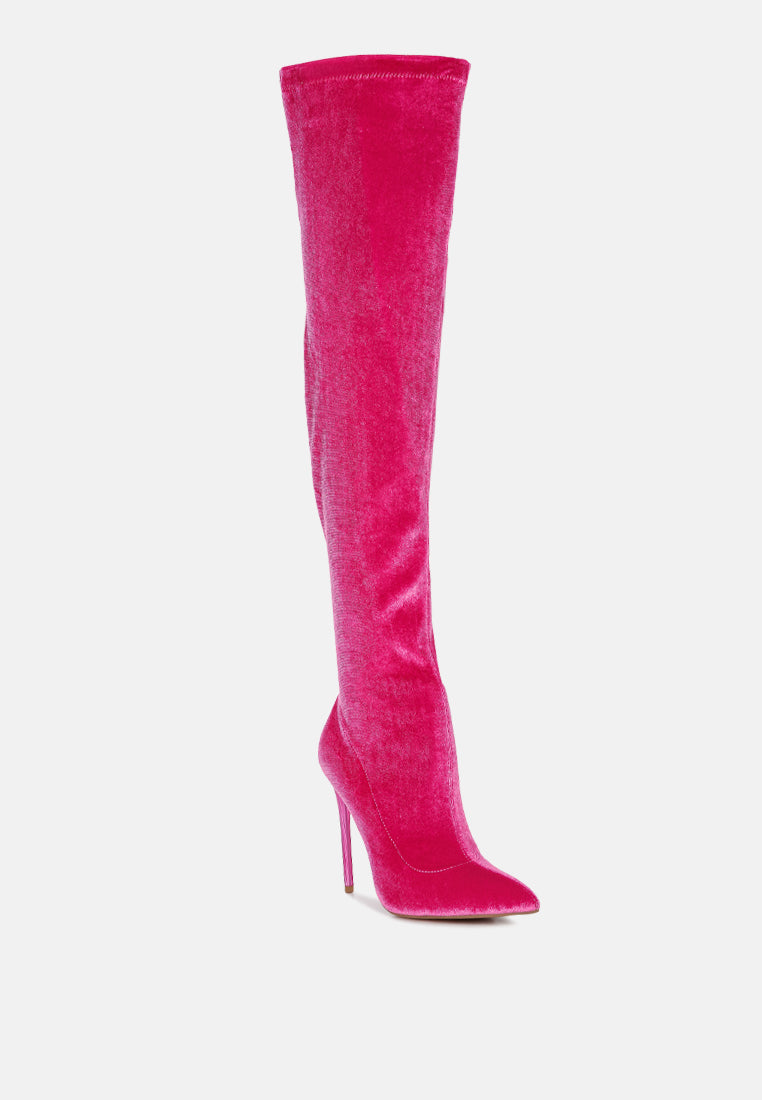 madmam stretch high heel velvet boot#color_fuchsia