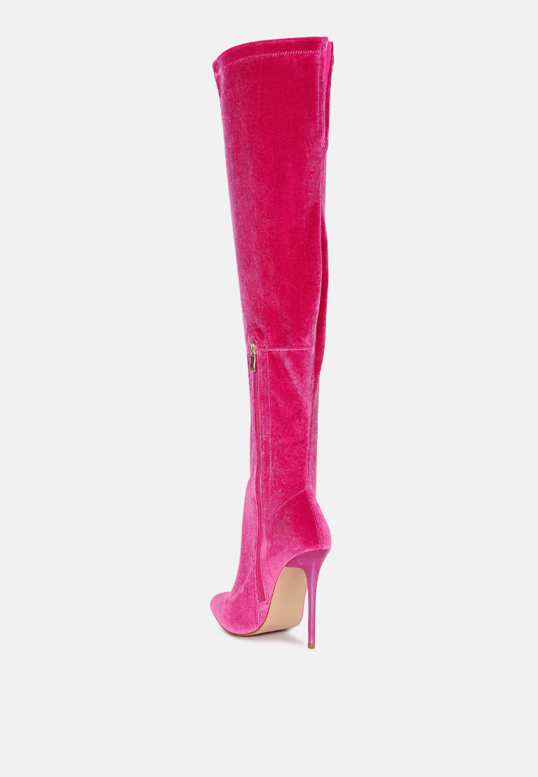 madmam stretch high heel velvet boot#color_fuchsia