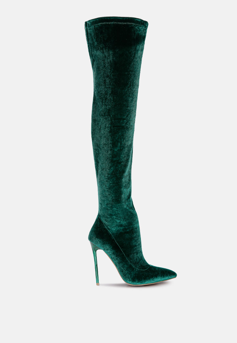 madmam stretch high heel velvet boot#color_green