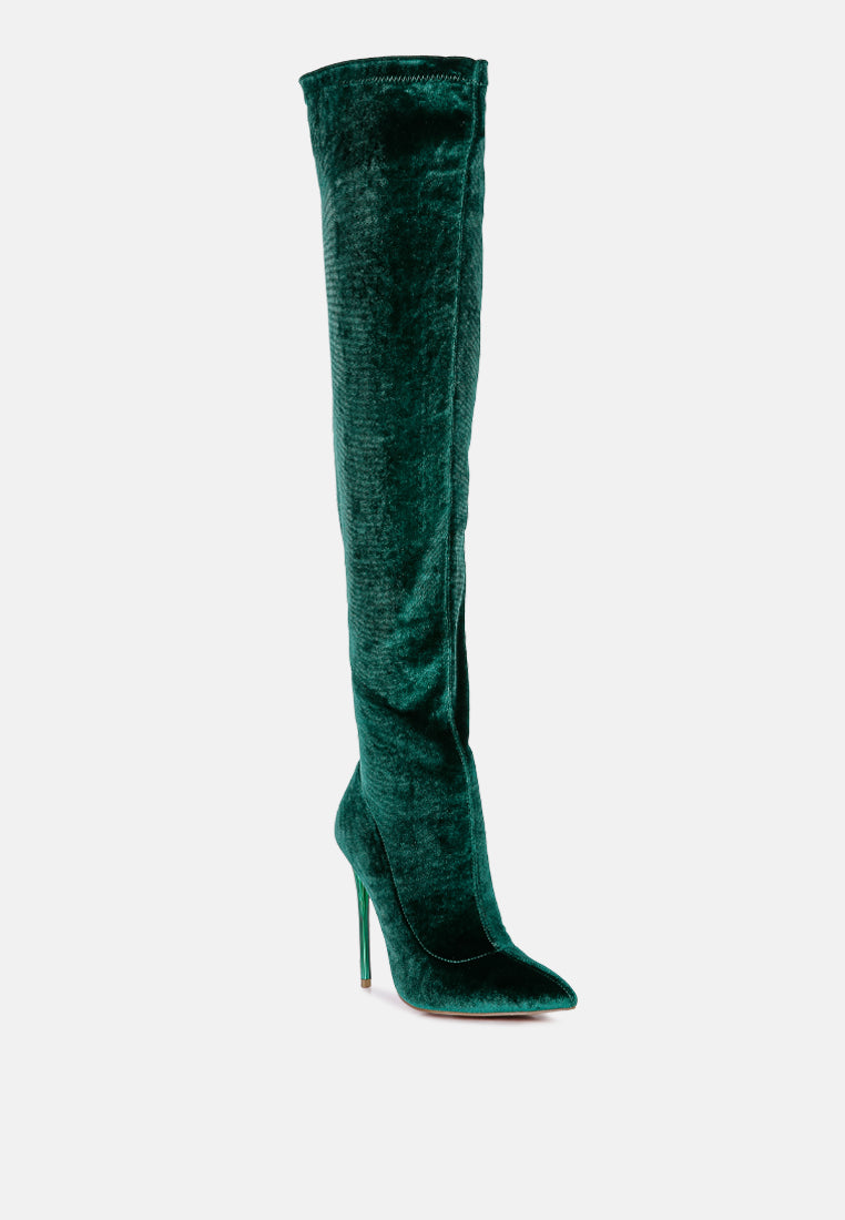 madmam stretch high heel velvet boot#color_green
