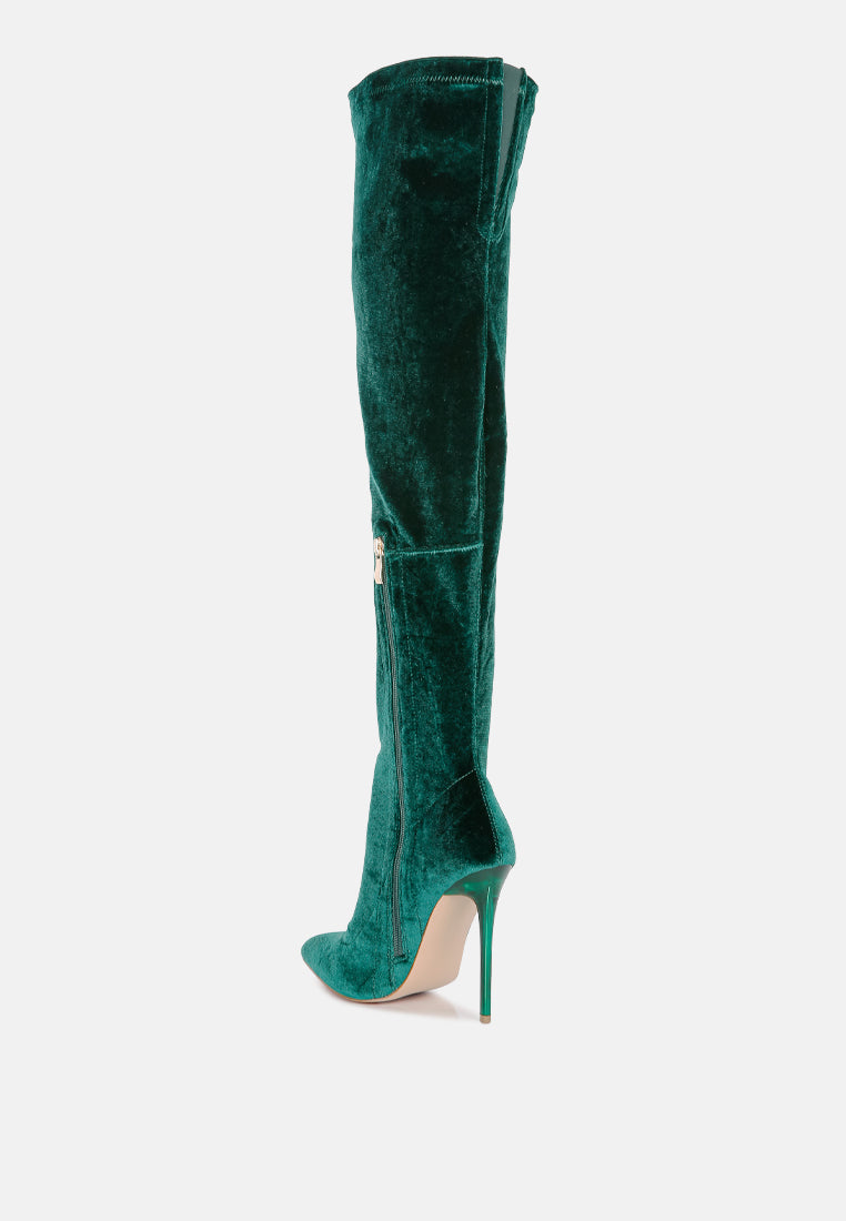 madmam stretch high heel velvet boot#color_green