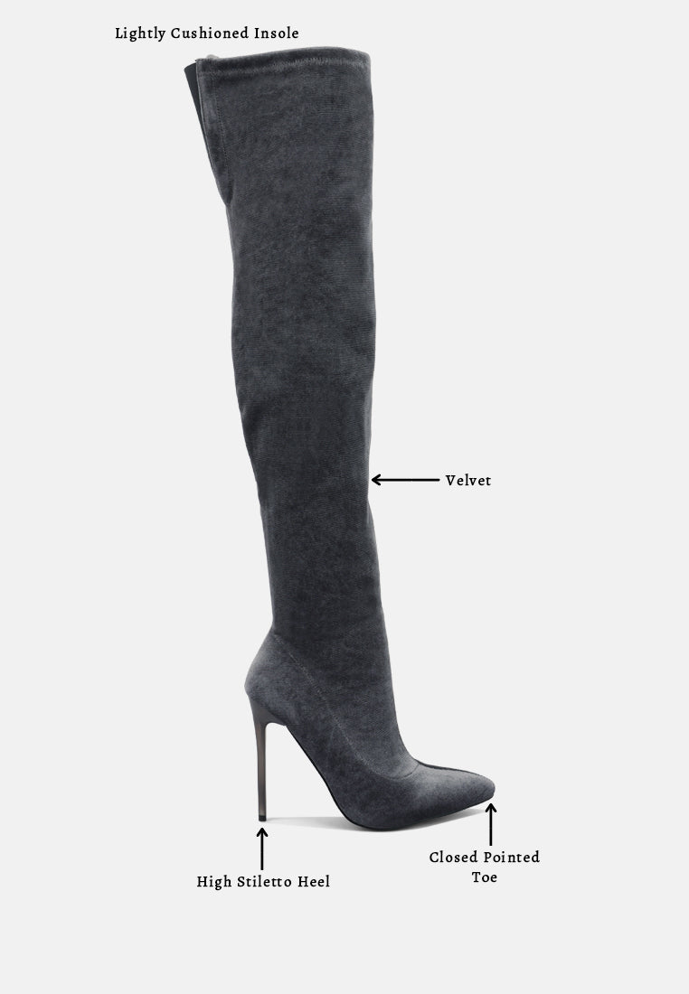 madmam stretch high heel velvet boot#color_grey
