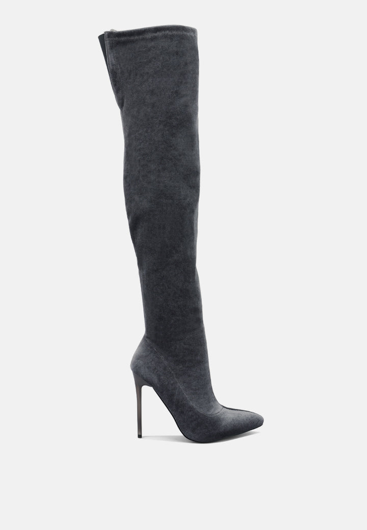 madmam stretch high heel velvet boot#color_grey