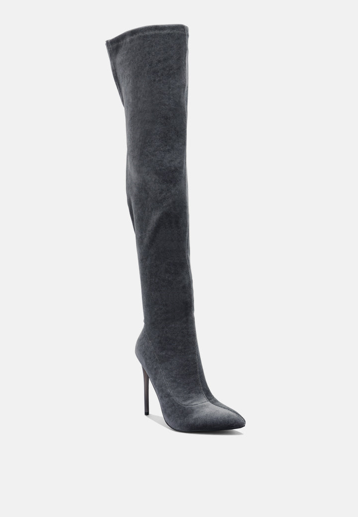 madmam stretch high heel velvet boot#color_grey
