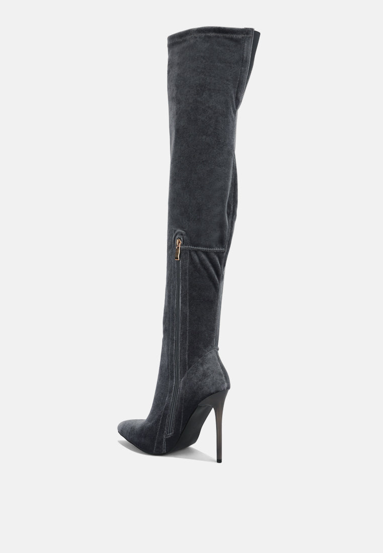 madmam stretch high heel velvet boot#color_grey