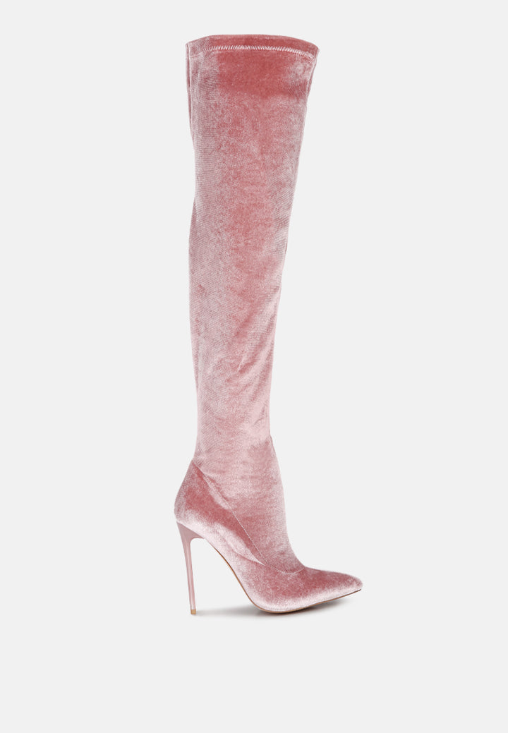 madmam stretch high heel velvet boot#color_rose
