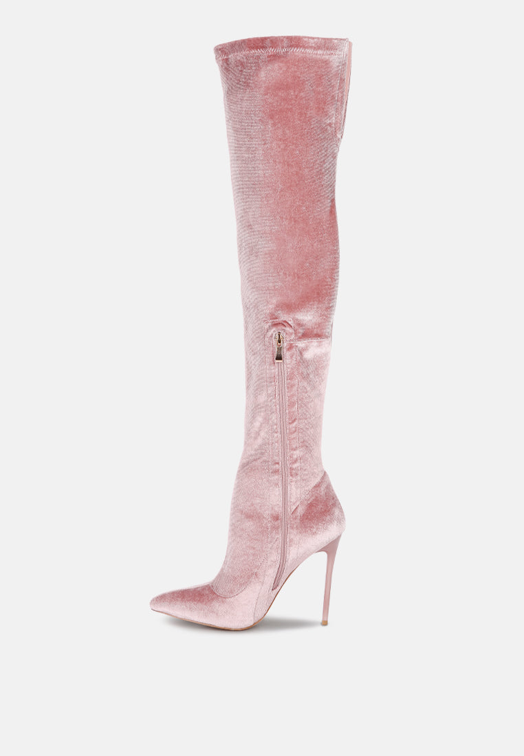 madmam stretch high heel velvet boot#color_rose