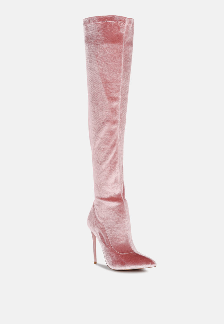 madmam stretch high heel velvet boot#color_rose