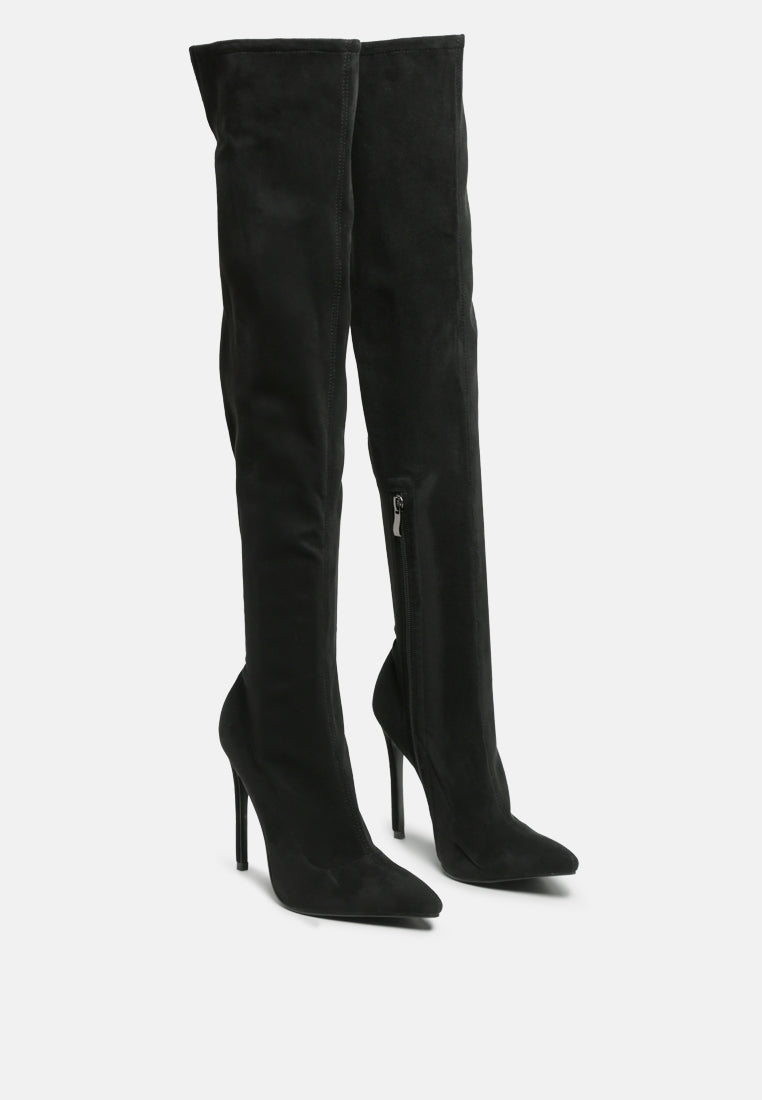 madmam stretch high heel velvet boot#color_black